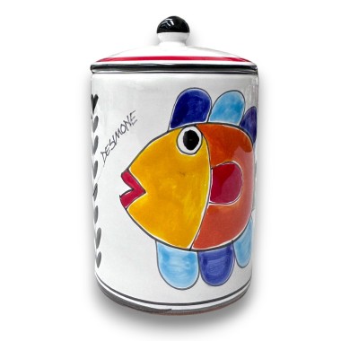 Handmade sicilian ceramic container with lid Folk fish de simone pottery Handmade sicilian ceramic container with lid Folk fish de simone pottery